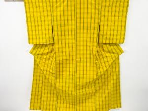 アンティーク　格子織り出し米沢紬着物